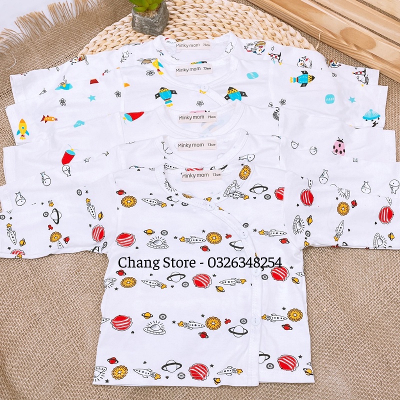 Áo Tay Dài/ Tay Ngắn Màu Trắng Vải Thun Lạnh Cao Cấp Minky Mom In Hình Động Vật Cho Bé Từ 3-6kg