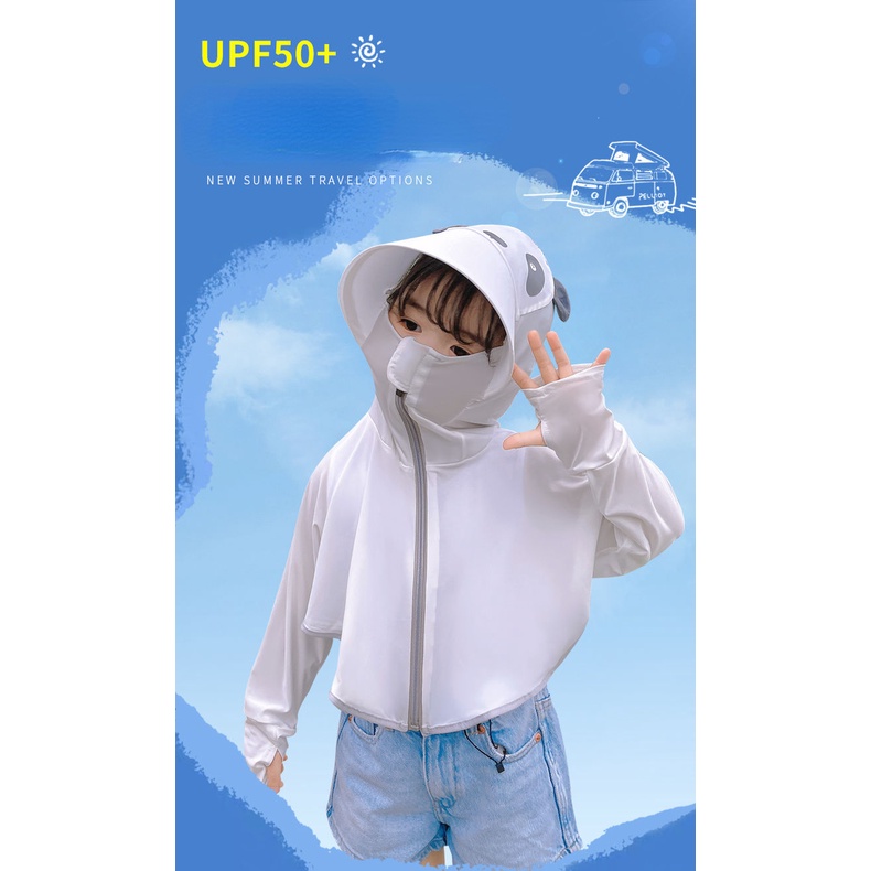 Áo Khoác Chống Nắng Bằng Lụa Lạnh Mỏng Thoáng Khí Có Vành Che Mặt Chống Tia UV Thời Trang Mùa Hè Cho Bé
