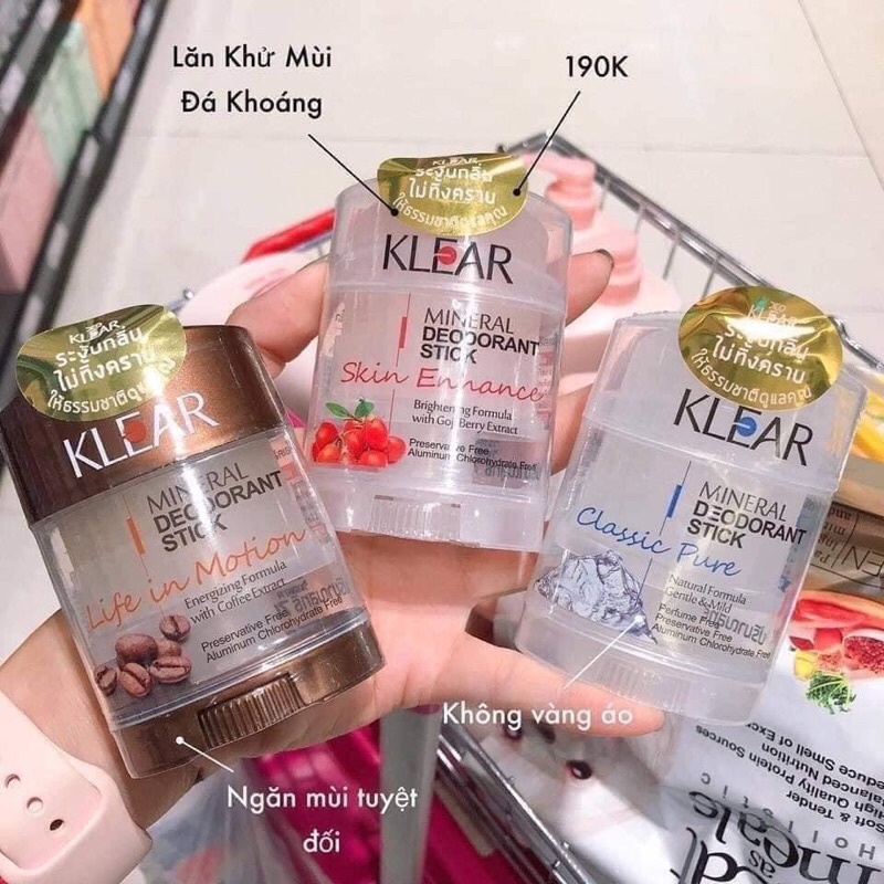 Lăn Khử Mùi Đá Khoáng DEO KLEAR MINERAL DEODORANT STICK Thái Lan 70gram