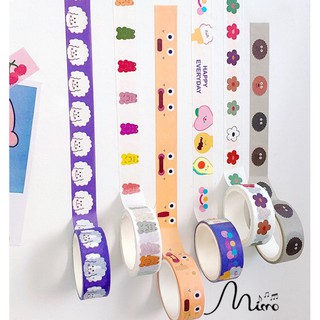Cuộn Băng dính Washi in họa tiết cute dùng để trang trí sổ tay, vở, kệ sách