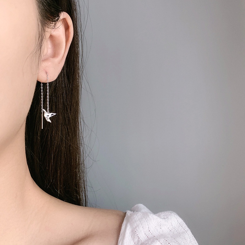 Bông Tai Mạ Bạc 925 Dáng Dài Đính Đá Zircon Tua Rua Thời Trang Hàn Quốc Cho Nữ