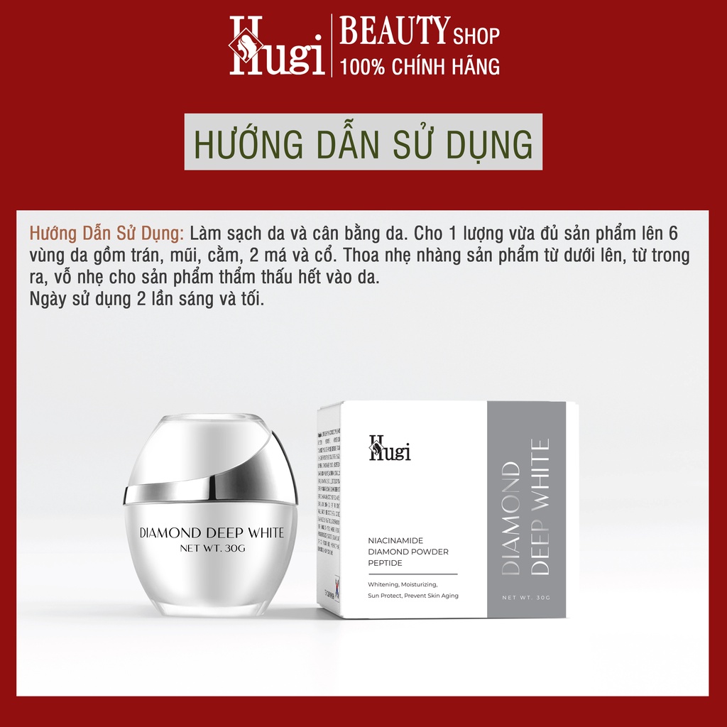 Kem Kim Cương Trắng Hồng Căng Bóng Thu Nhỏ Chân Lông Nâng Tông Trẻ Hóa Chính Hãng HuGi Beauty 30g (Mẫu Nâng Cấp)