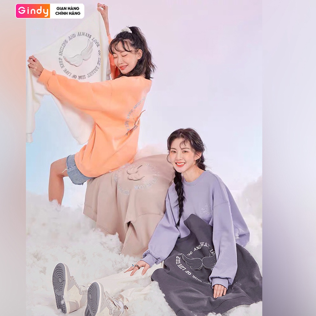 Áo nỉ dài tay sweater form rộng nữ GINDY cánh thiên thần hoodie chất nỉ Ulzzang Hàn Quốc thời trang thu đông A10115