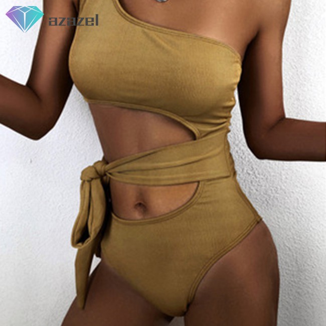 PDD Nylon One-piece Swimsuit Pierced One-shoulder Strappy Bikini  Swimsuit