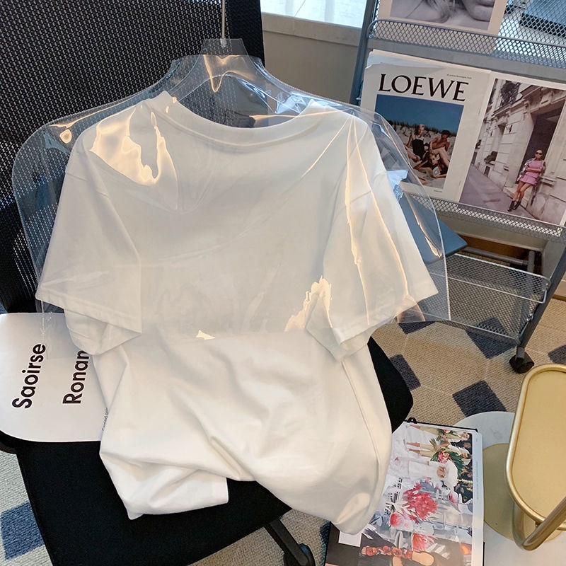 Áo Thun Cotton Cổ Tròn Tay Ngắn Màu Trắng Họa Tiết Hoa Hồng Phong Cách Mới Dành Cho Nữ