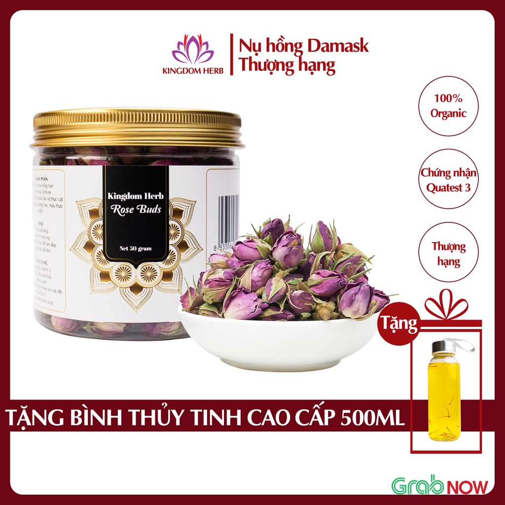 Trà hoa hồng sấy khô Kingdom Iran thượng hạng, nụ hoa hồng khô - hộp 50 gram