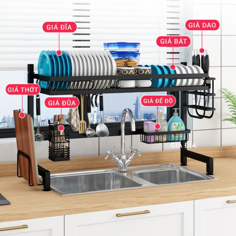 Kệ Chén Bát Thông Minh - Trạn Bát Đĩa Dài 125cm VIE FURNITURE Sơn Đen Tĩnh Điện Cao Cấp Cực Tiện Ích