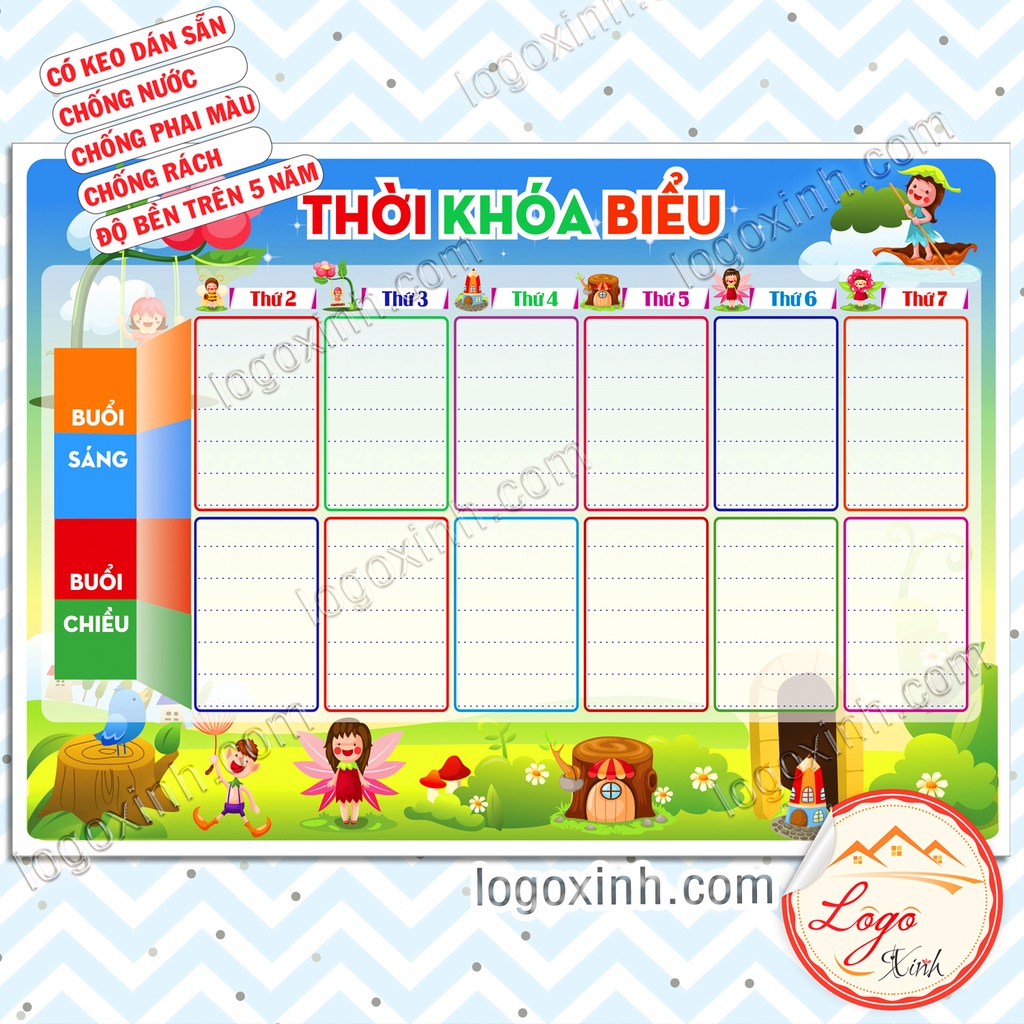 Thời Khóa Biểu Dành Cho Bé Lớp Tiểu Học, Dạng Decal Dán Trực Tiếp Có Keo Sẵn, Thời Khóa Biểu Môn Học Lớp 1, Lớp 2....