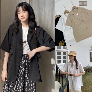 ÁO Blazer - Vest Cộc Tay Dáng Rộng Chất Mát -áo vest khoác ngoài 1 lớp trơn A419 SUTANO