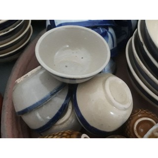 1xâu 10chén sành viềng xanh nhỏ/chén chấm/chén nướng/chén hấp bánh bò