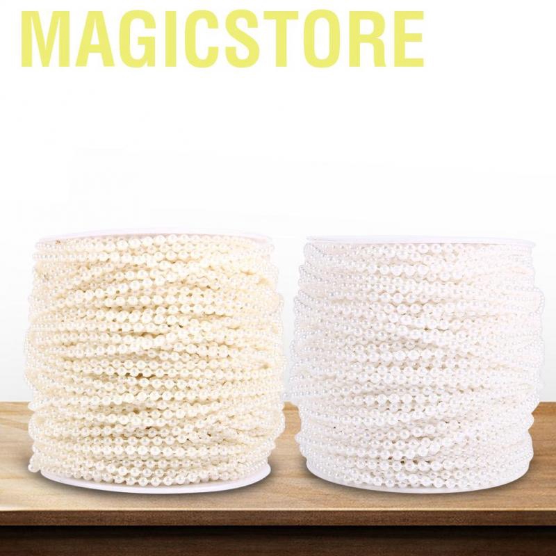Magicstore 50M Roll 3mm Fishing Line Pearls String Beads Chain Garland Wedding Decoration Centerpieces(Beige+White)
