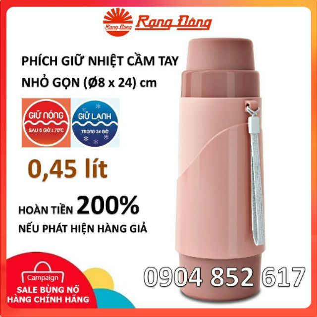 💥Chính Hãng💥 Phích nước cầm tay tiện dụng 0,45L Rạng Đông chính hãng [BH 6 tháng]