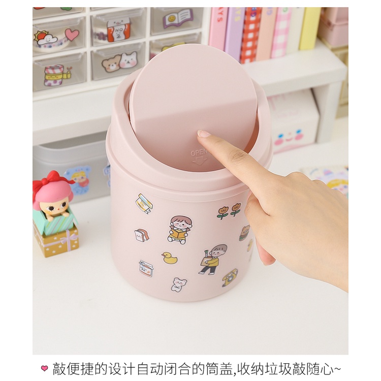 Thùng Rác Để Bàn Mini Dễ Thương Kèm Sticker CS03 - Thùng Rác Nắp Lật Để Bàn Tiện Lợi