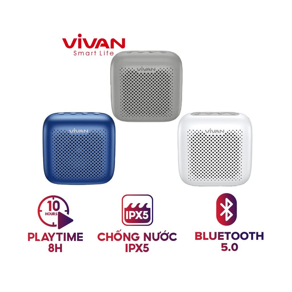 Loa TWS Bluetooth 5.0 VIVAN VS1 Chất Âm Tốt Bass Mạnh Chống Nước IPX5 5W Hỗ trợ thẻ nhớ blueTooth và USB nhỏ gọn