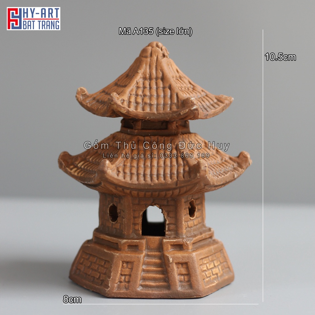 Mô hình gốm tháp lục giác phụ kiện trang trí hòn non bộ mini đẹp