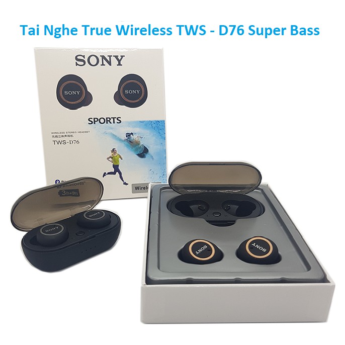 Tai Nghe Bluetooth Sony Sport TWS-D76 Rất Ấm Bluetooth 5.0- SuperBass- Hi-Res Audio (Nghe không hay hoàn tiền 100%)