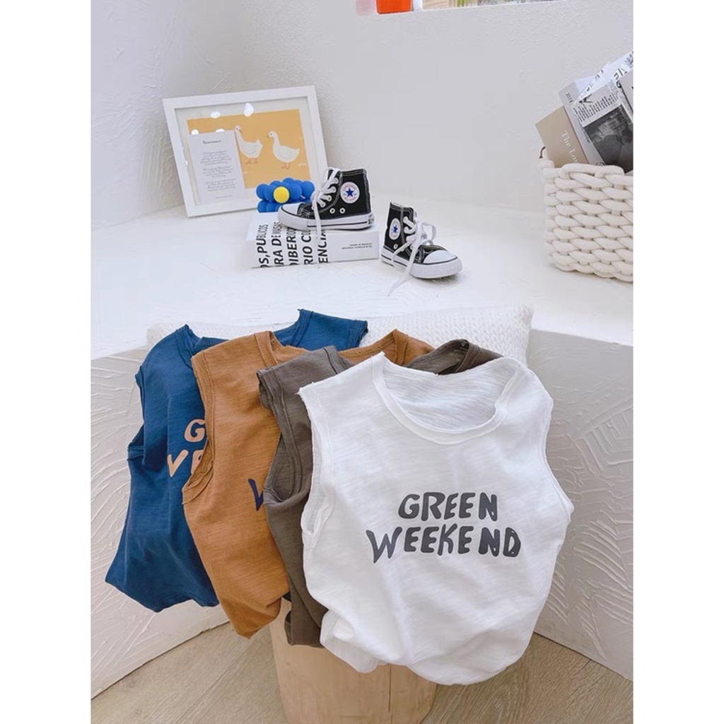 Áo sát nách ba lỗ cho bé trai gái Green week kids, Áo thun cho bé trai Chất Cotton Khô Cao Cấp Cho Bé Từ 8- 28Kg BINBON