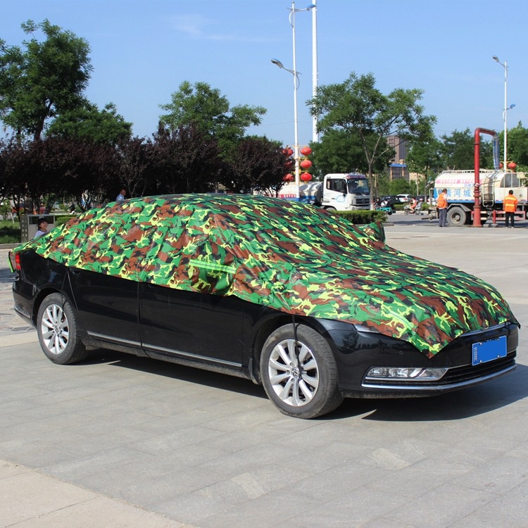 Bạt trùm nửa xe KÍN NẮP CAPÔ, tráng bạc cách nhiệt có phản quang, dù phủ nửa xe ô tô RẰN RI