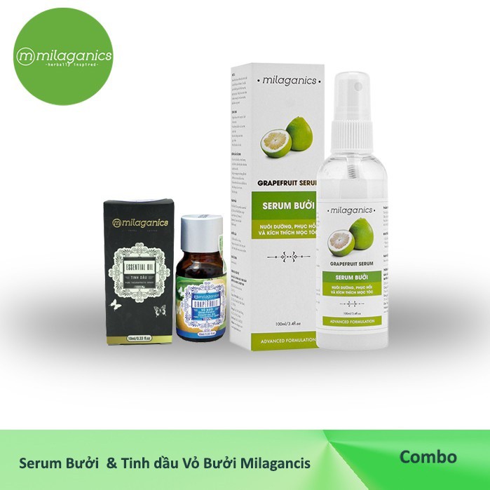 Combo tóc thẳng mượt mà Serum Bưởi 100ml + Tinh dầu Vỏ Bưởi 10ml Milaganics | BigBuy360 - bigbuy360.vn