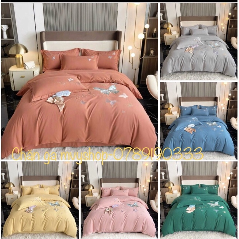 BỘ CHĂN GA GỐI COTTON SATEEN MỀM MỊN THOÁNG MÁT, SÉT 4 MÓN VỎ CHĂN GA VÀ VỎ GỐI COTTON THÊU SẮC NÉT