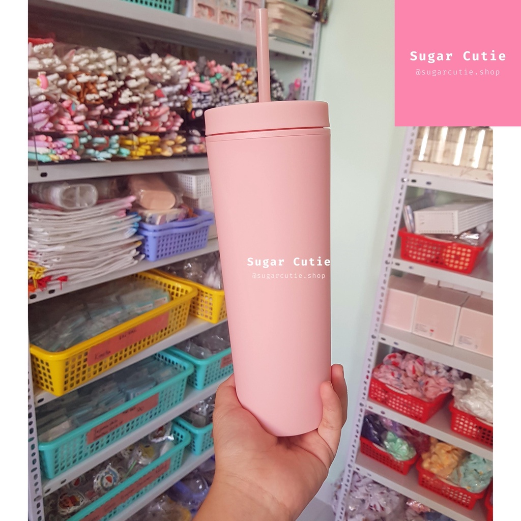 Ly giữ nhiệt Pastel 650ml dáng cao tặng kèm sticker 3D trang trí