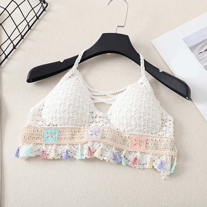 Áo Bikini Hai Dây Đan Móc Phối Tua Rua Màu Sắc Kẹo Ngọt Quyến Rũ Dành Cho Nữ