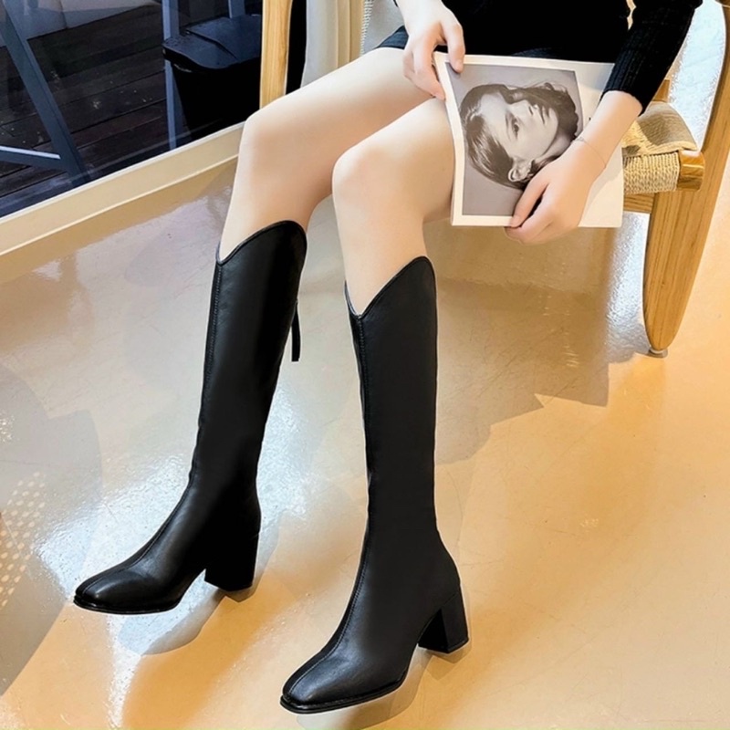 Boots đùi nữ cổ V kéo chân tôn dáng g138