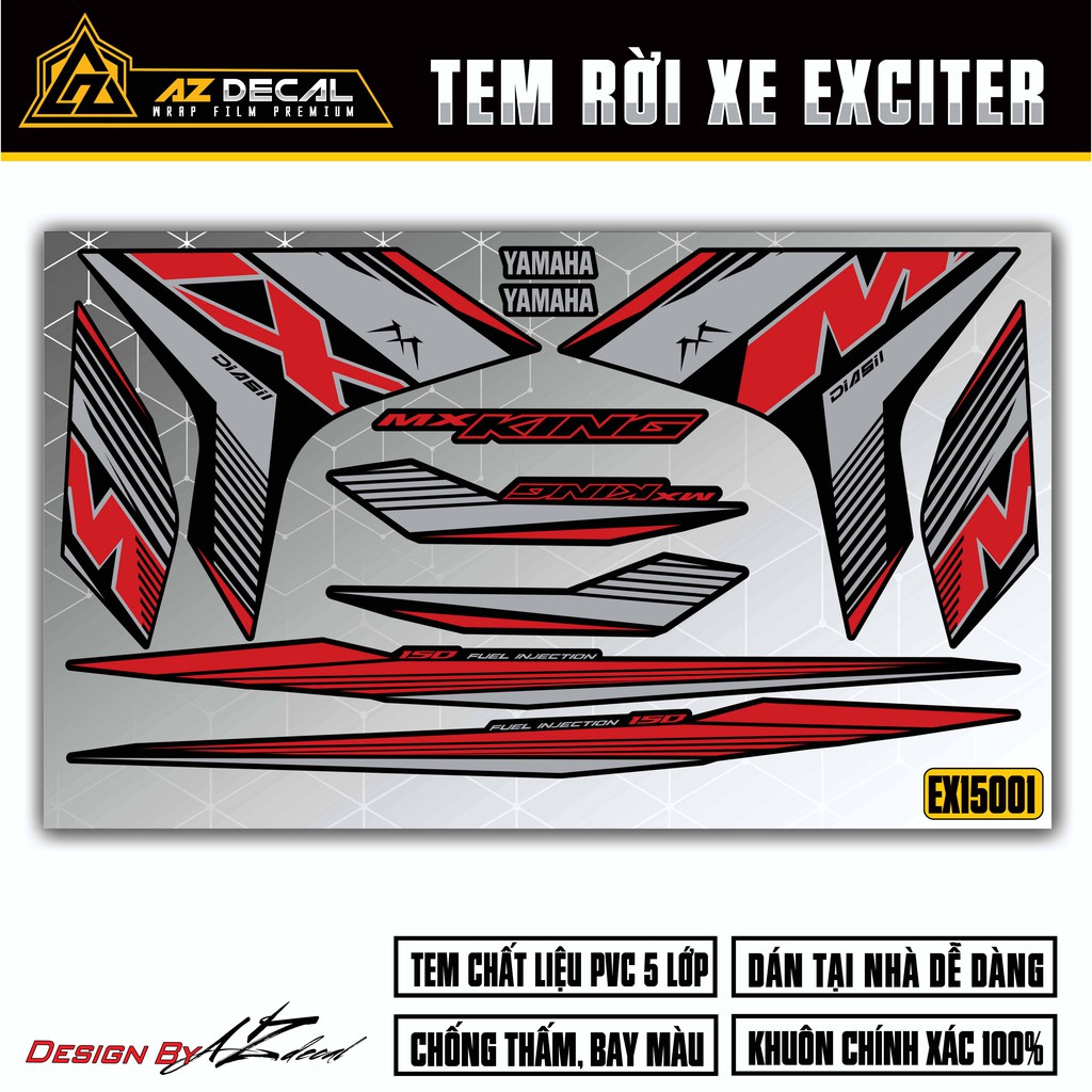 Tem Rời Exciter 150 Mẫu MX KING | 2EX15001 | Decal Chế Chất Liệu PVC Chống Bay Màu, Chống Nước
