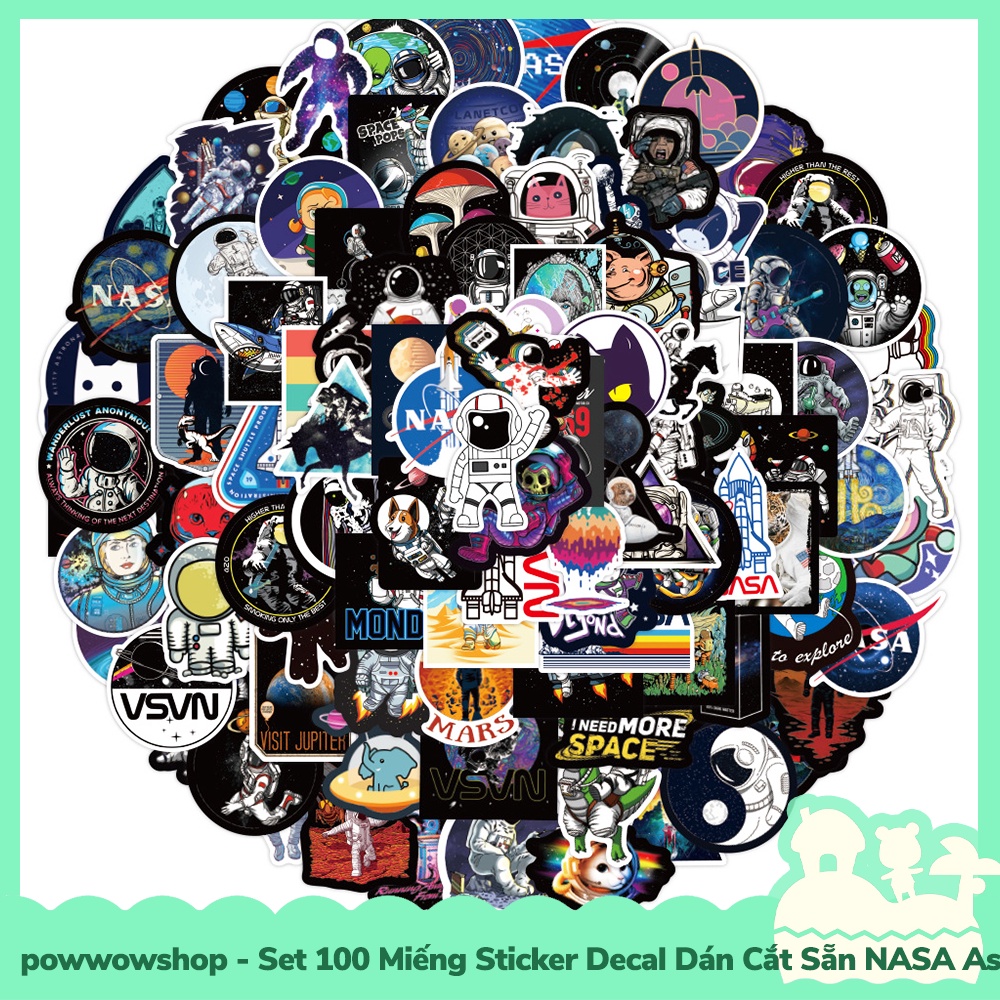 [Sẵn VN - Hỏa Tốc] Set 100 Miếng Sticker Decal Cắt Sẵn DIY Dán Trang Trí Vật Dụng Mẫu Space Moon Astronaut Phi Hành Gia