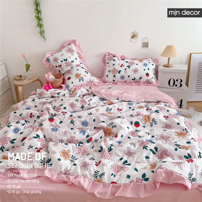 [2021] Set chăn ga gối Cotton Đũi Bèo Mịn Decor - Bộ ga giường chăn trần bông mùa hè mềm mịn phong cách Hàn Quốc