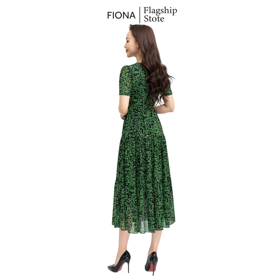 Đầm maxi dáng dài, váy công sở nữ thiết kế họa tiết chữ xanh, đính hoa trang trí FIONA F452285