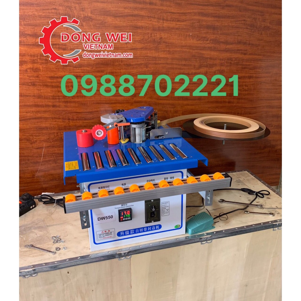 Máy dán cạnh DW550 - 2 chức năng tự động cắt gọn chỉ cuối ( tặng kèm 1kg keo và dao gọt cạnh ) 0988702221