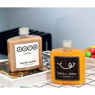 Combo 5 chai thủy tinh dẹt vuông 250ml/chai đựng nước ép, coffee