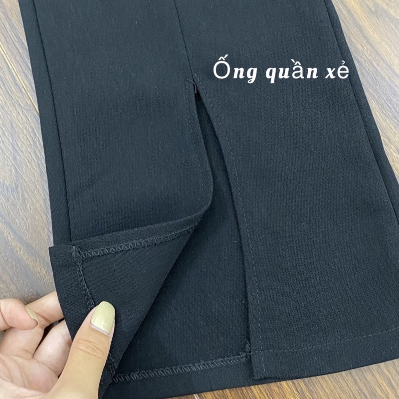 Quần ống loe xẻ gấu trước cạp cao tôn dáng chất tuyết mưa_Linhchi.studio