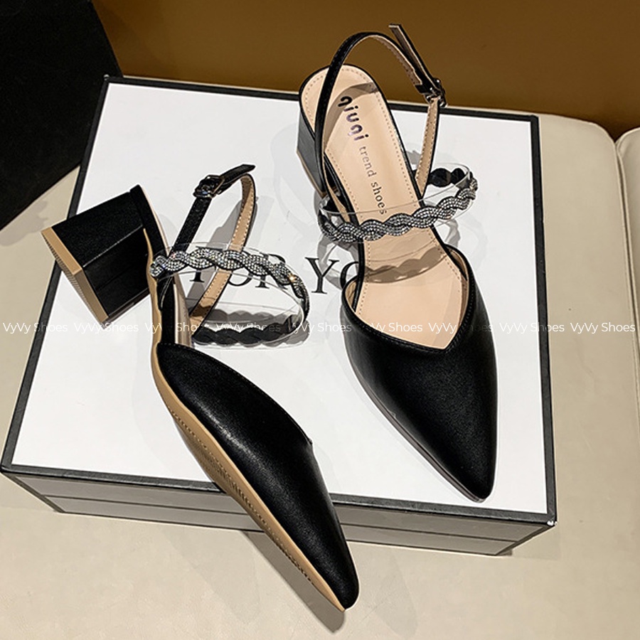 Slingback đế vuông 5 phân quai đá VyVyShoes M3