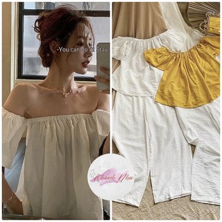 Áo Trễ Vai Tay Bồng Đũi Mát Bánh Bèo,Tiểu Thư. Phông thun trơn basic