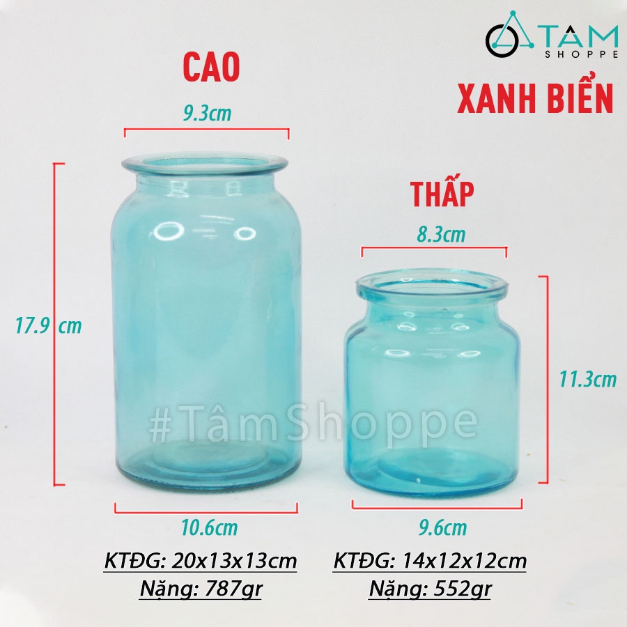 Lọ hoa thủy tinh trong suốt trụ tròn nhiều màu LHTT-69