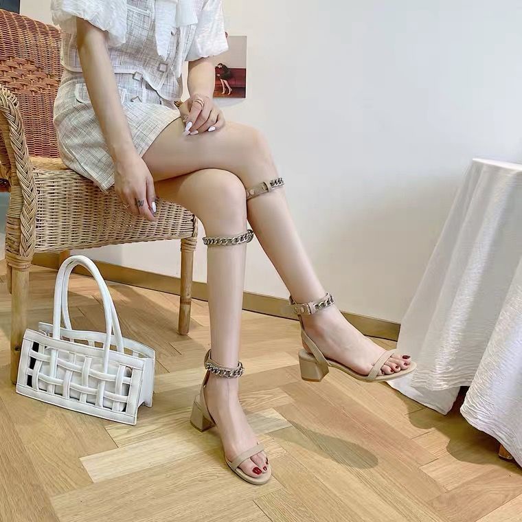 Giày Sandal Đế Dày Quai Xích Kim Loại Thời Trang Mùa Hè Hàn Quốc 2022 Mới