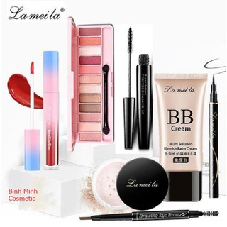 Bộ trang điểm lameila 7 món kem bb + phấn phủ + phấn mắt + mascara + chì kẻ mày + bút dạ kẻ mắt + son kem zt-lml