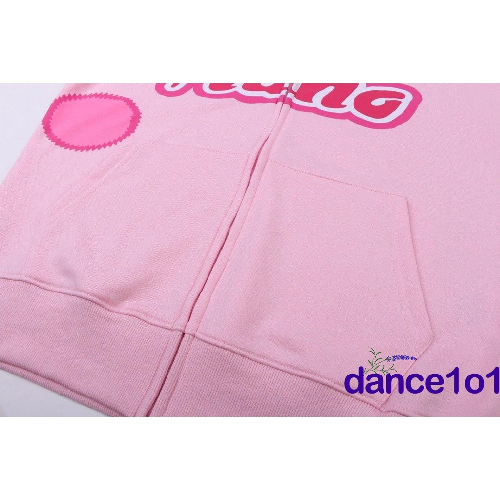 Áo Hoodie Tay Dài Dáng Rộng Có Khóa Kéo In Chữ Sáng Tạo