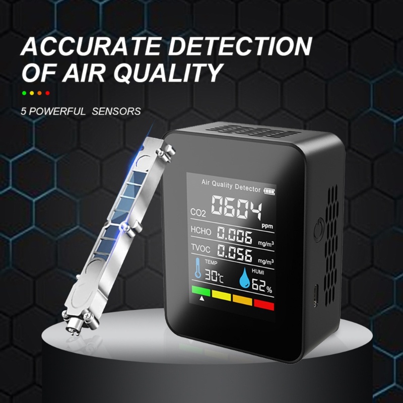 Máy Đo Độ Ẩm Không Khí CO-2 5 Trong 1 Có Chuông Báo Nhiệt Độ 400 5000 Gpm 1200Mah