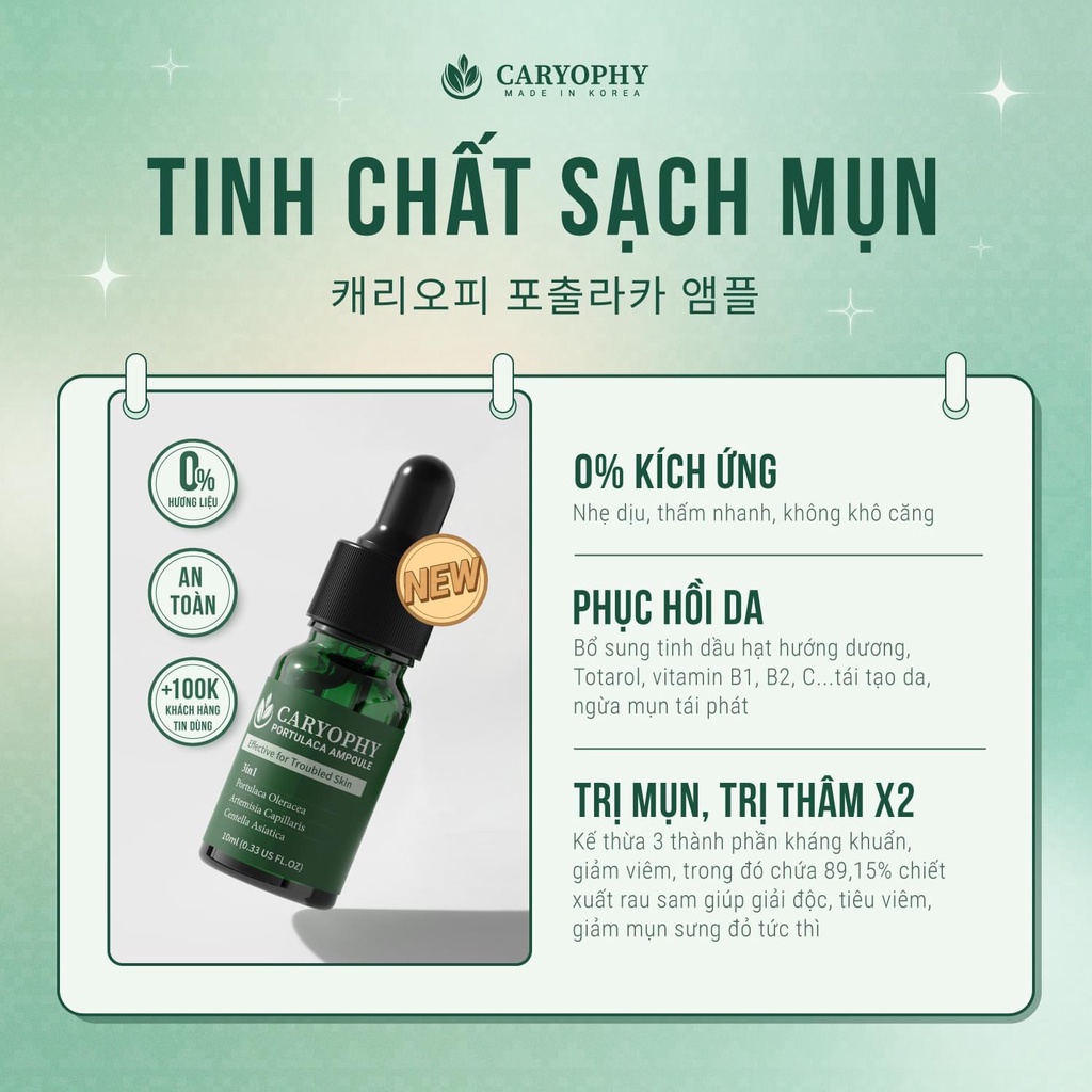 Combo làm sạch da, ngăn ngừa mụn và thâm Caryophy