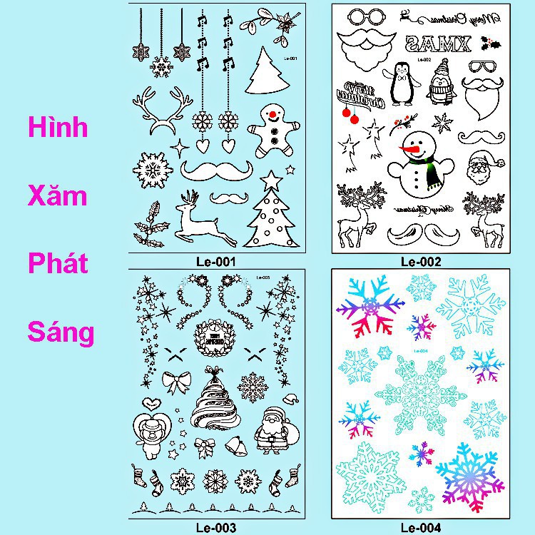 (Hàng Mới Về) HÌNH XĂM TATOO PHÁT SÁNG-Hình Xăm Dán Tạm Thời Phát Sáng 21x15cm Phong Cách Giáng Sinh Noel