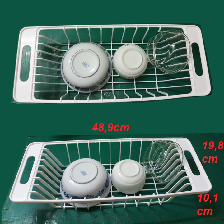 Rổ, kệ, khay nhựa úp chén đặt ngang bồn rửa chén 48,9x19,8x10,1cm D822