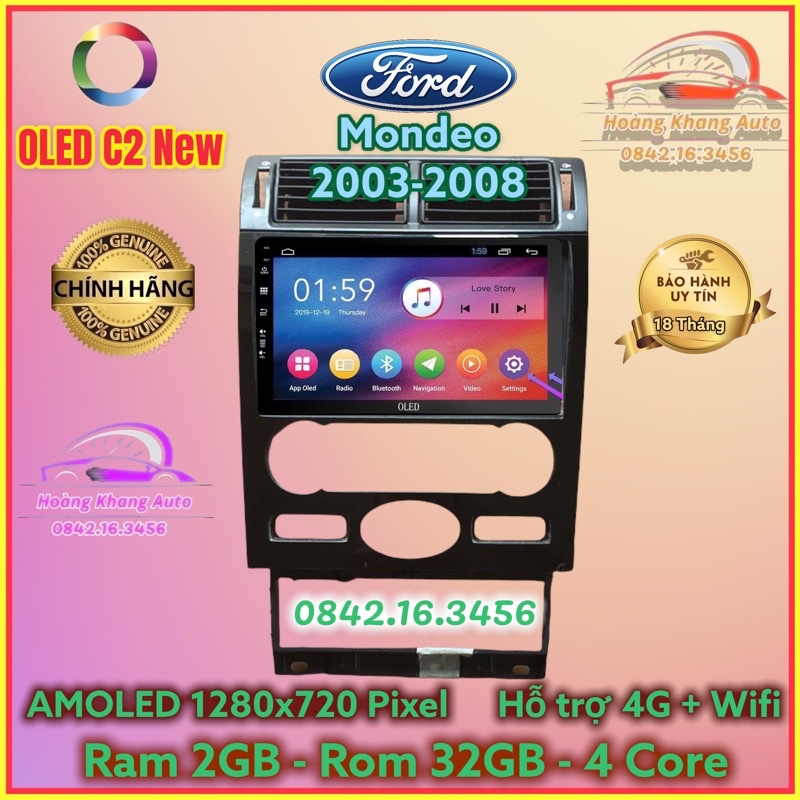 Màn hình Android OLED C2 New Theo Xe Mondeo 2003 - 2008, 9 inch kèm dưỡng và jack nguồn zin