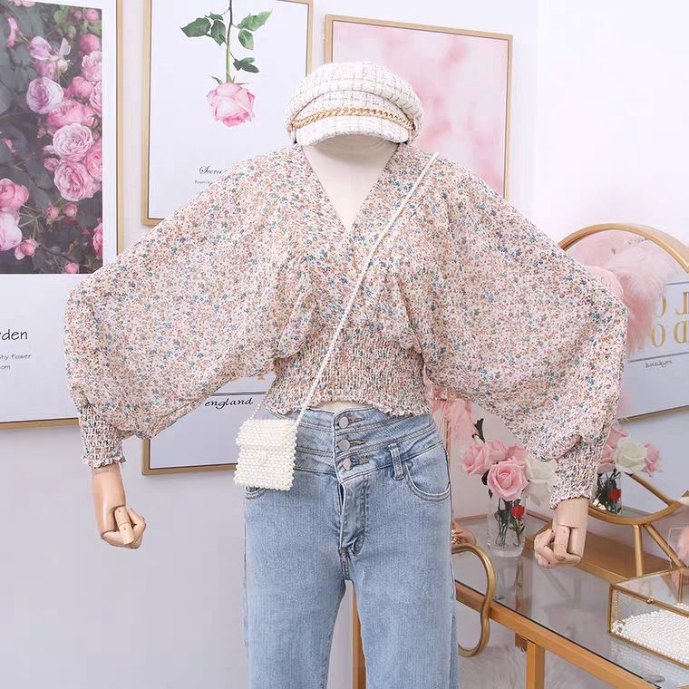 Áo hoa cổ xéo Quảng châu