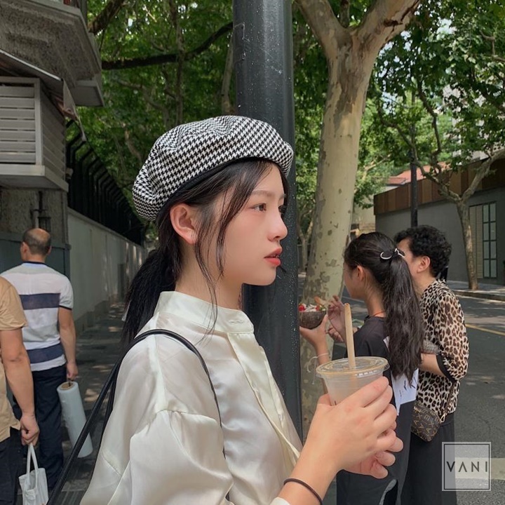Nón Beret Mũ Nồi Họa Tiết Caro Nhỏ Houndstooth - Vani Store