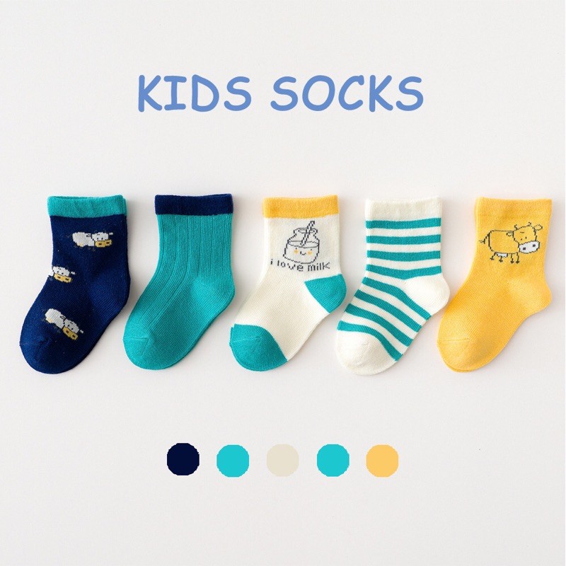 Combo 5 đôi tất vớ loại dày giữ ấm cho bé trai và bé gái 0 -1 tuổi cho chân 9-12cm Littletiger