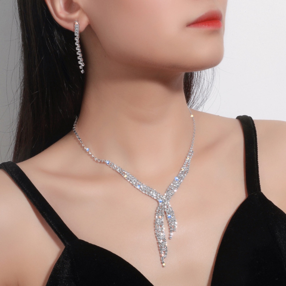 Bộ Vòng cổ + Bông Tai Đính Kim Cương Giả Siêu Lấp Lánh