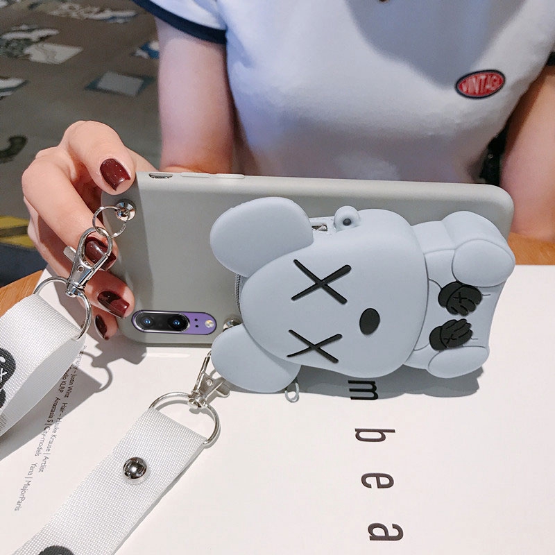 Ốp điện thoại silicone mềm kèm túi Zipper hình Mèo Kaws dễ thương cho iphone 12 11 pro max 5 5s se 6 7 8plus XR XS MAX | BigBuy360 - bigbuy360.vn